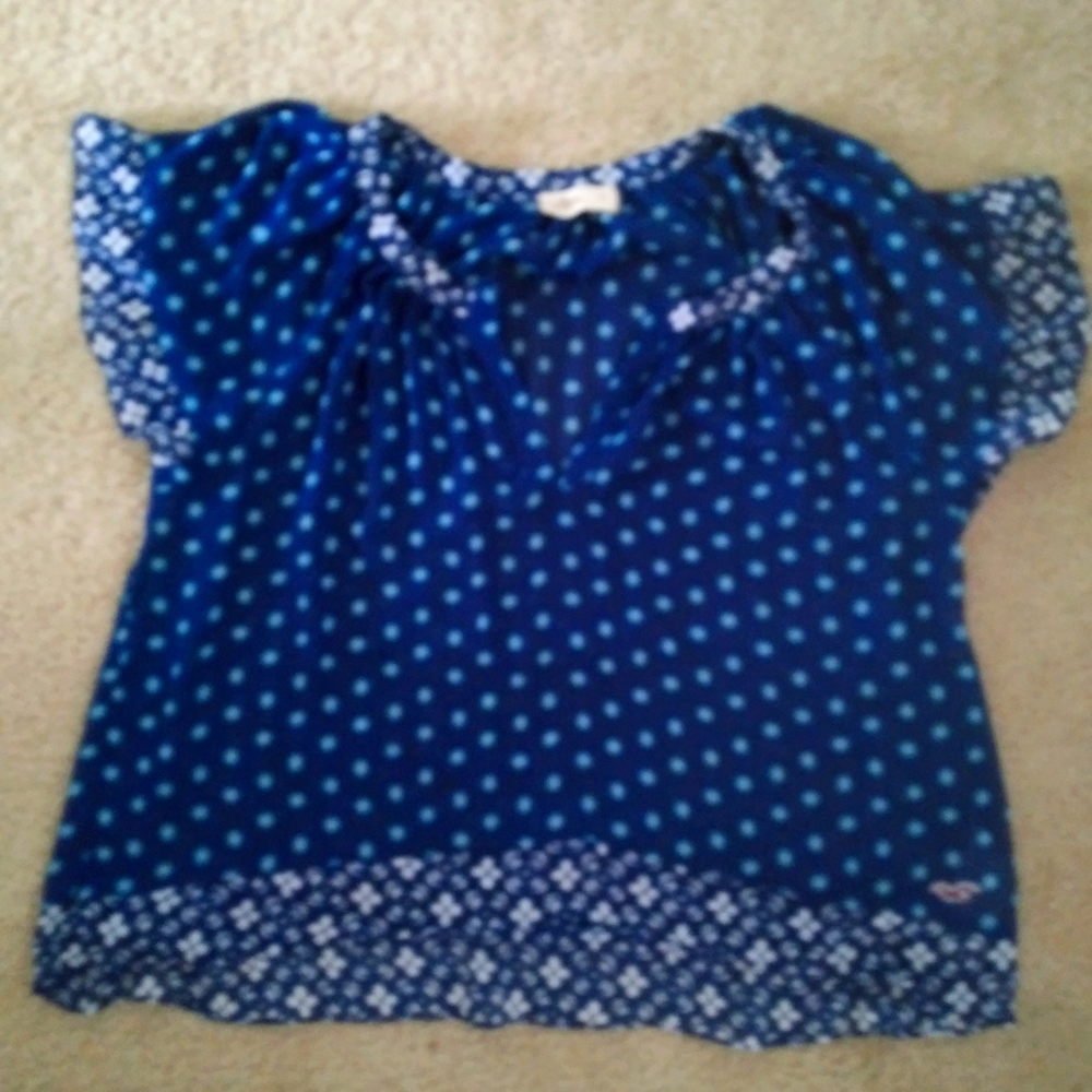 Hollister bohemian peasant shirt sheer medium blue